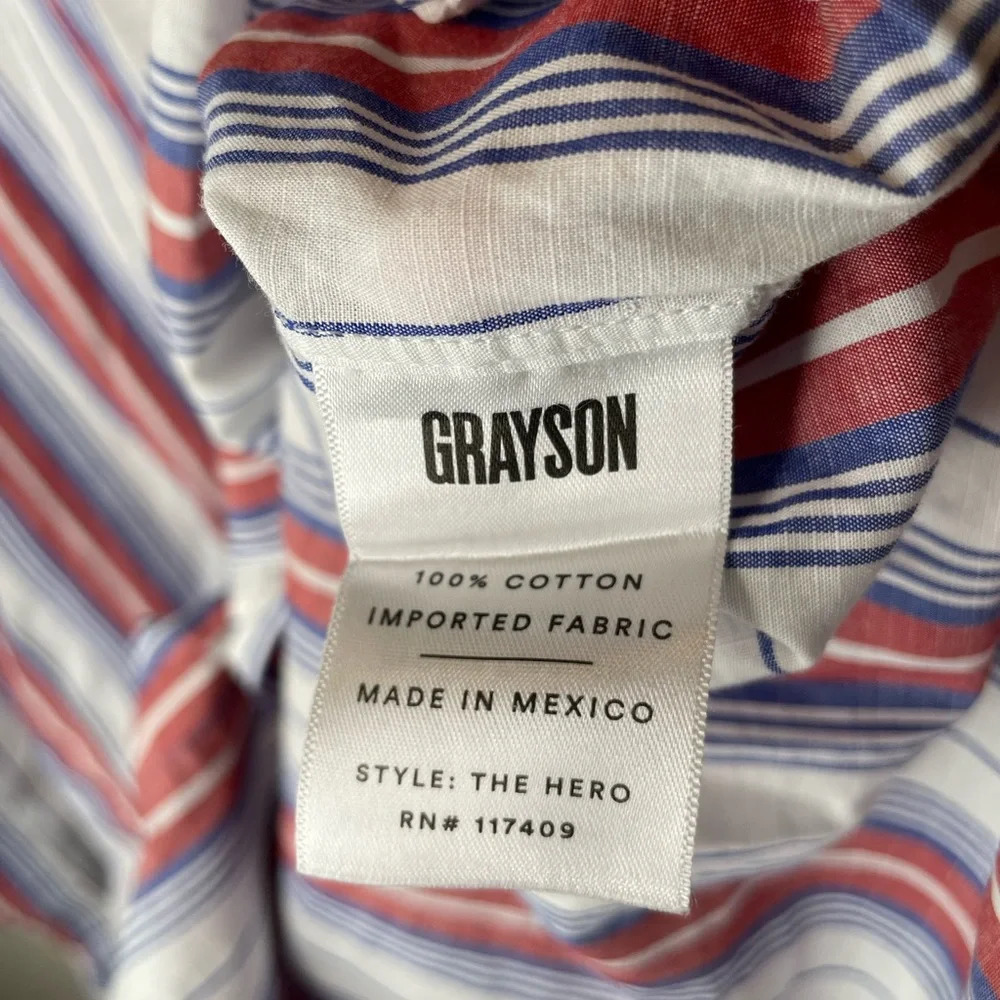 Grayson The Hero Red, White & Blue Striped 100% Cotton Button Up Top Size 3/Med - Picture 6 of 7